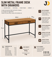 Slim Metal Frame Desk with Drawers